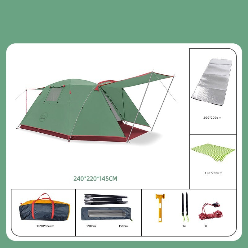 Tente de camping extérieure pour quatre personnes – Pliable, renforcée, imperméable et résistante au soleil