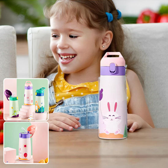 Bouteille d'eau isotherme anti-déversement avec couvercle pour enfants avec dessin animé
